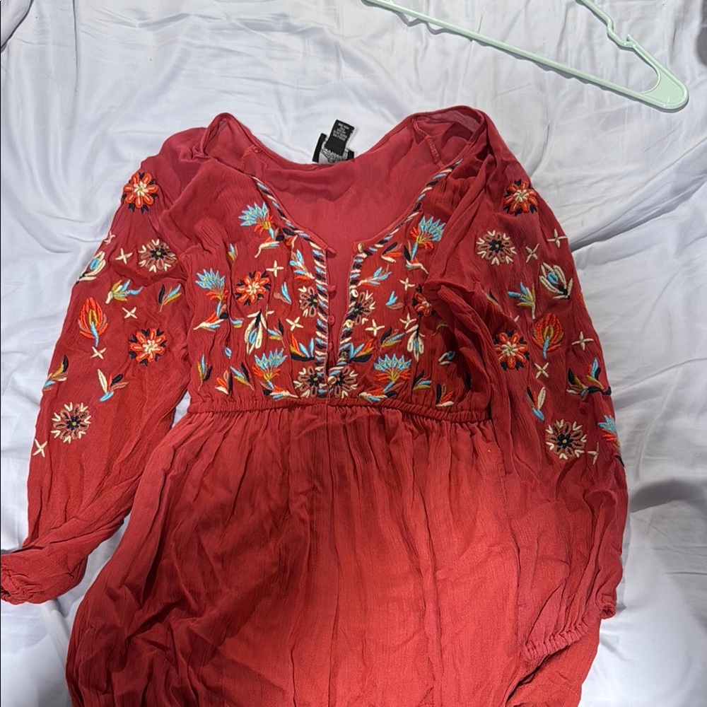 Angie Red Floral Embroidered Mini Dress